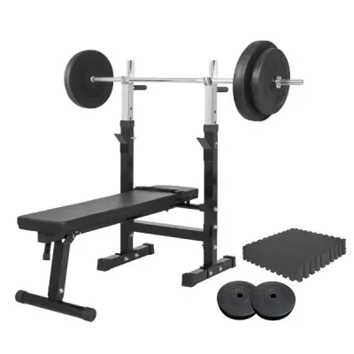 Bänkpress BLACK/WHITE Skivstång 60kg Gymgolv