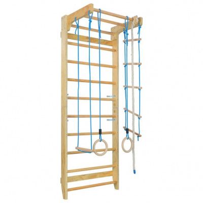 vidaXL Ribbstol lekset med stege och ringar trä