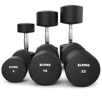 Eleiko Vulcano Dumbbell Set 8-16-22 kg, Paket Hantlar - Gummi/krom