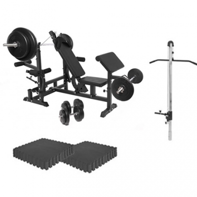 Multigym BASIC Black 100kg - Viktpaket, lats, gymgolv