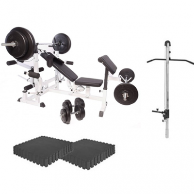 Multigym BASIC White 100kg - Viktpaket, lats, gymgolv