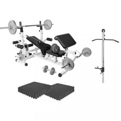 Multigym IRON 108kg - Viktpaket, lats, gymgolv
