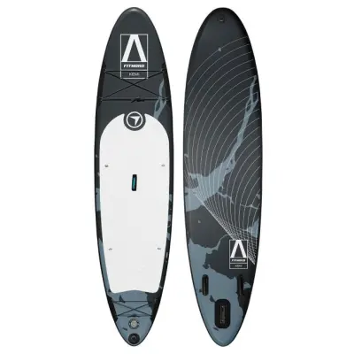 FitNord Aqua 330 SUP-brädset, KEMI (vit-svart), med glasfiberpaddel