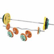 Gorilla Sports Skivstång CurlstångHantlar Trigrip S -108kg, Skivstångsset gummerade