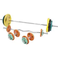 Gorilla Sports Skivstång CurlstångHantlar Trigrip S -108kg, Skivstångsset gummerade