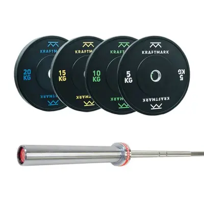 Kraftmark Internationellt Viktset 100 kg + Skivstång Cf 3.0, Skivstångsset bumper