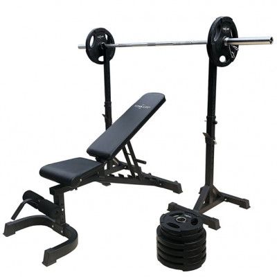 Titan LIFE Weight Garage Gym 100 kg, Träningsbänk med skivstångsställning