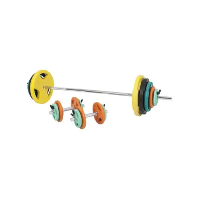 Gorilla Sports Skivstång Hantlar Trigrip F - 108kg, Skivstångsset gummerade